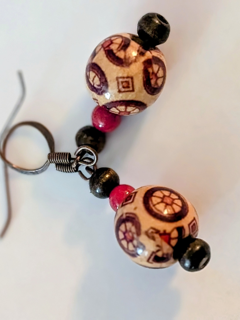 Handcrafted Red and Black Beaded Drop Earrings